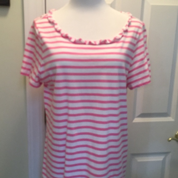 Talbots Pima cotton striped ruffle tee - Picture 6 of 6